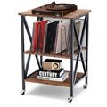 Tangkula Record Player Stand, 3 Tier Rolling Turntable Stand w/3 Dividers for Albums, Rustic Vinyl Record Holder for Living Room