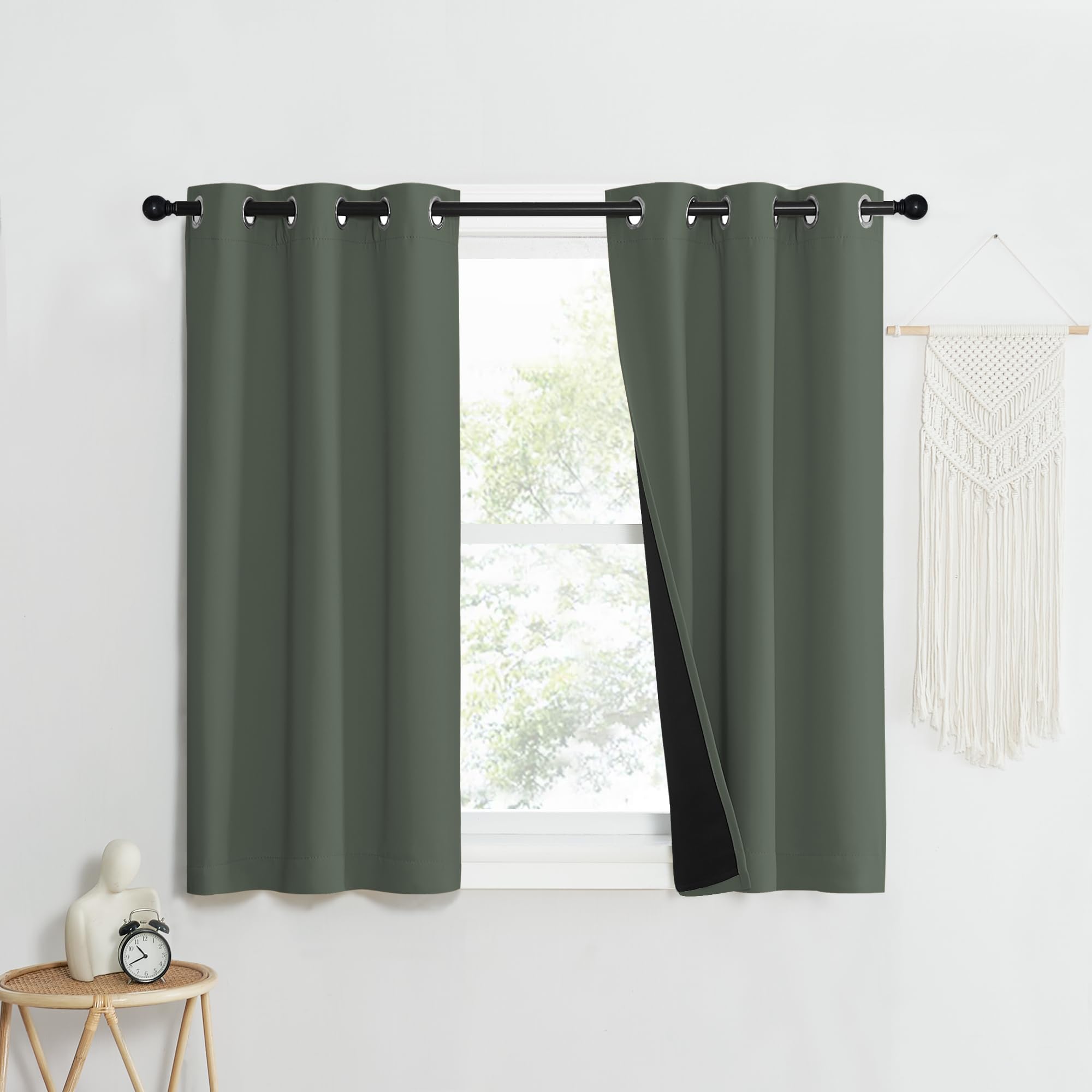 NICETOWN 100% Blackout Curtains 50 Long, Pair of Energy Smart & Noise Blocking Out Drapes for Baby Room Window, Thermal Insulate