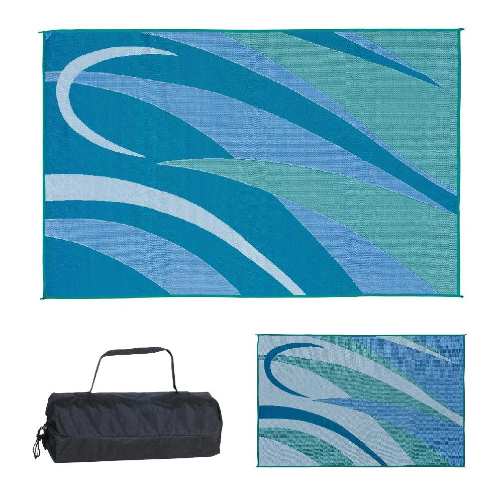 Stylish Camping 8-Feet x 12-Feet RV Outdoor Camping Reversible Patio Mat, GA3 Blue/Green
