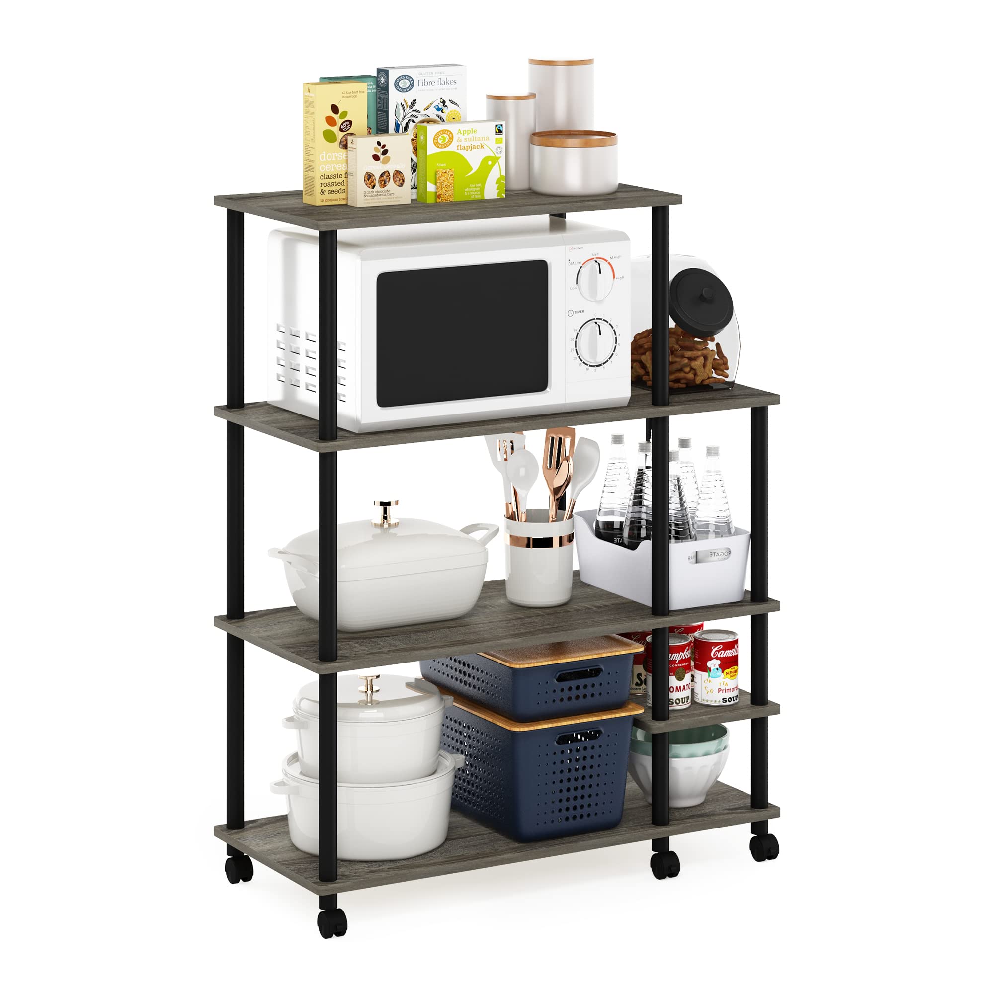 Furinno Turn-N-Tube Kitchen Shelf Cart, French Oak Grey/Black