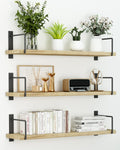 EALLRINEC Floating Shelves, 24 Inches Easy to Install Wall Mounted Shelves, Wall Shelves Set of 3, Rustic Wood Shelves for Wall 