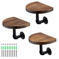 Navaris Industrial Pipe Shelf Set - 3 Small Rounded Wood Shelves with Shelf Brackets - 7.9 x 5.9 Wall-Mounted Wooden Shelving - 