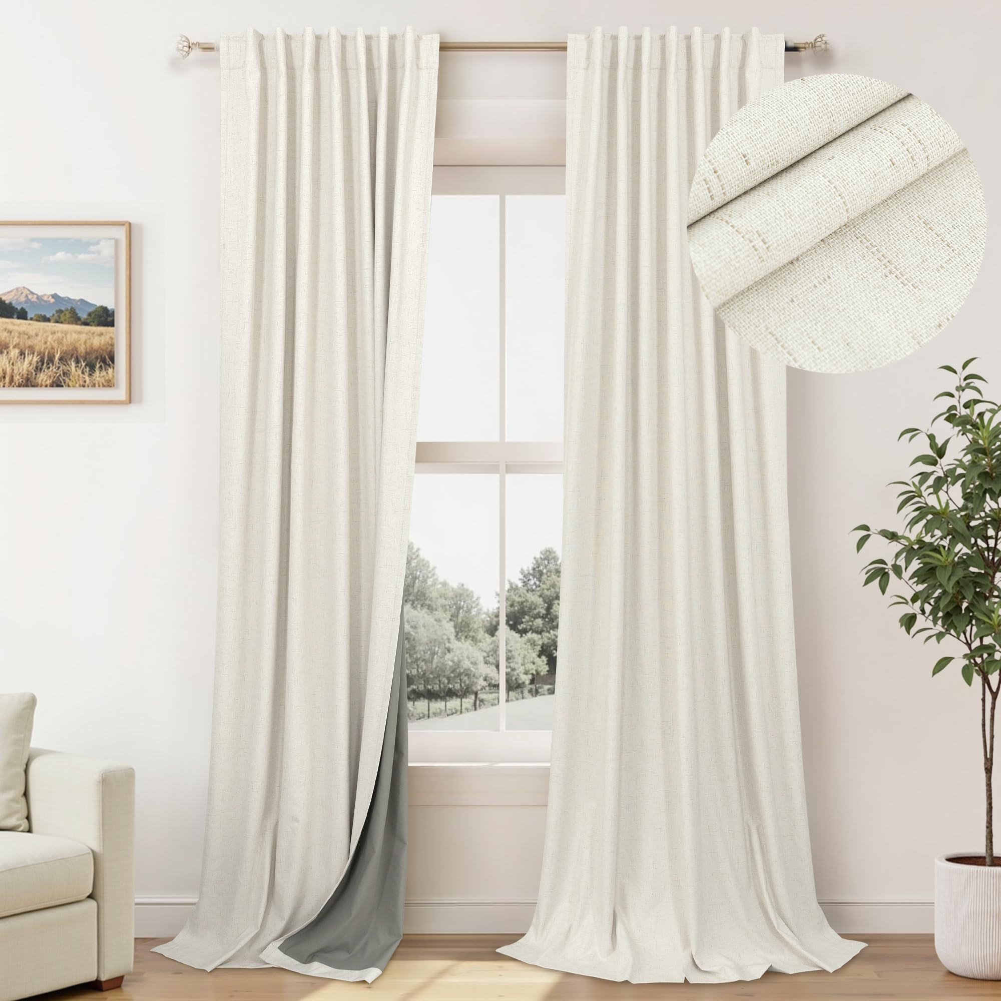 102 Inch Blackout Curtains Cream for 103 Inch Length Window Drapes Elegant Farmhouse Style Custom Made Black Out Weather Curtain