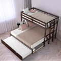 DORTALA Twin Over Twin Bunk Bed with Trundle, Wood Bunk Bed with Trundle Wooden Ladder, Safety High Guardrail, Solid Wood Frame,