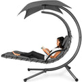Best Choice Products Outdoor Hanging Curved Steel Chaise Lounge Chair Swing w/Built-in Pillow and Removable Canopy - Charcoal Gr