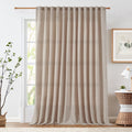 jinchan Linen Curtain for Living Room 96 Inch Length Extra Wide for Room Divider Taupe Curtain Rustic Farmhouse Curtain Rod Pock