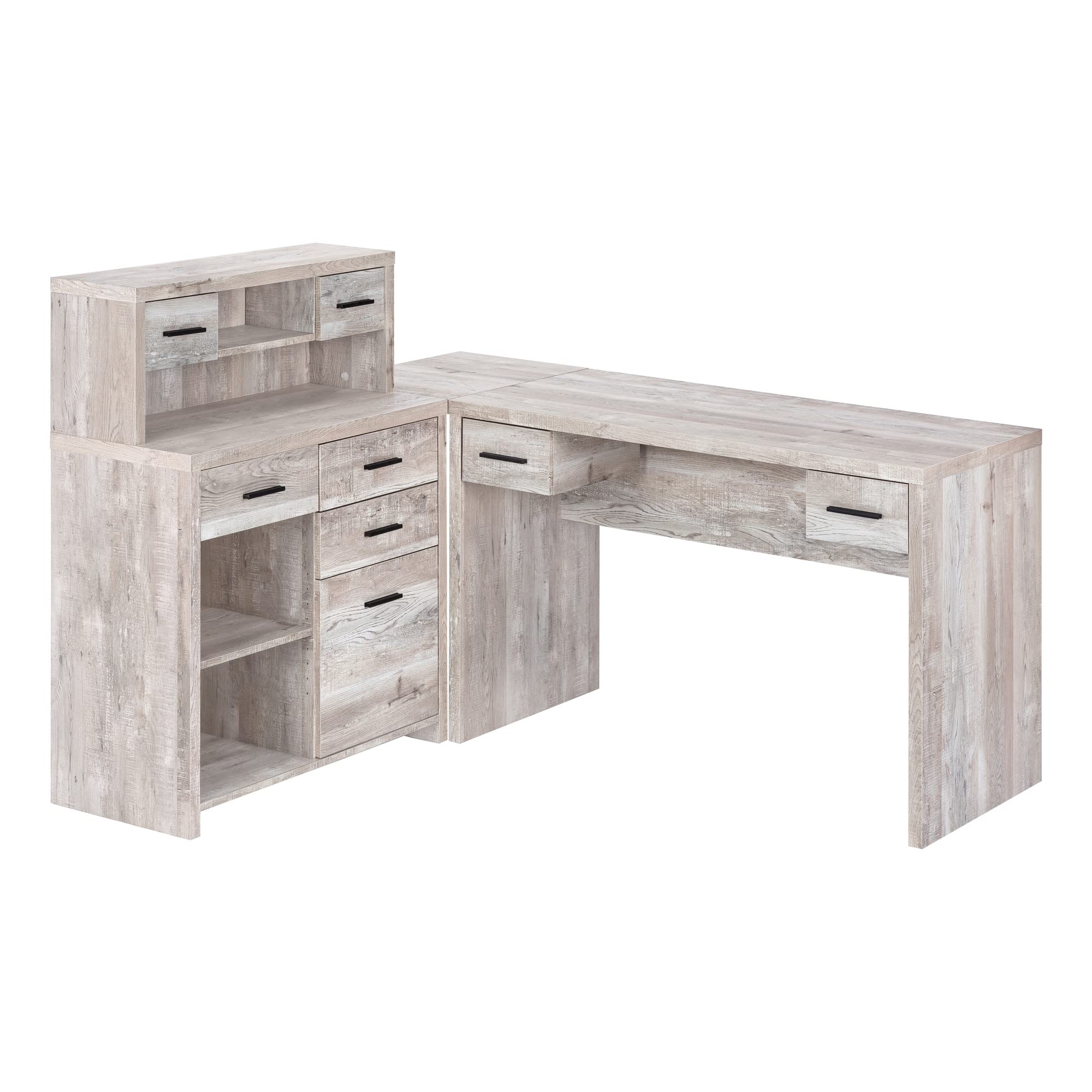 Monarch Specialties Computer Desk L-Shaped - Left or Right Set- Up - Corner Desk with Hutch 60L (Taupe Reclaimed Wood)