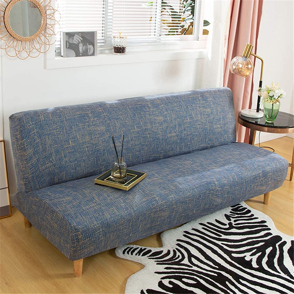 Stretch Sofa Slipcover Armless Futon Cover Printed Fitted Furniture Protector Elastic Polyester Spandex Washable Armless Sofa Co