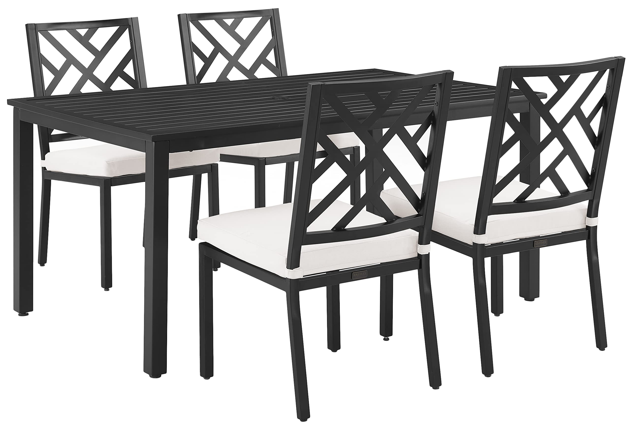 Crosley Furniture Locke 5-Piece Outdoor Dining Set for 4, Patio Table and Chairs for Backyard, Deck, Matte Black with Creme Cush