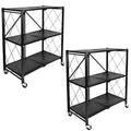 HealSmart Heavy Duty 3-Tier Foldable Metal Rack, 14.96 D x 27.95 W x 34.25 H Storage Shelving Unit 750 lbs with Wheels Moving Or