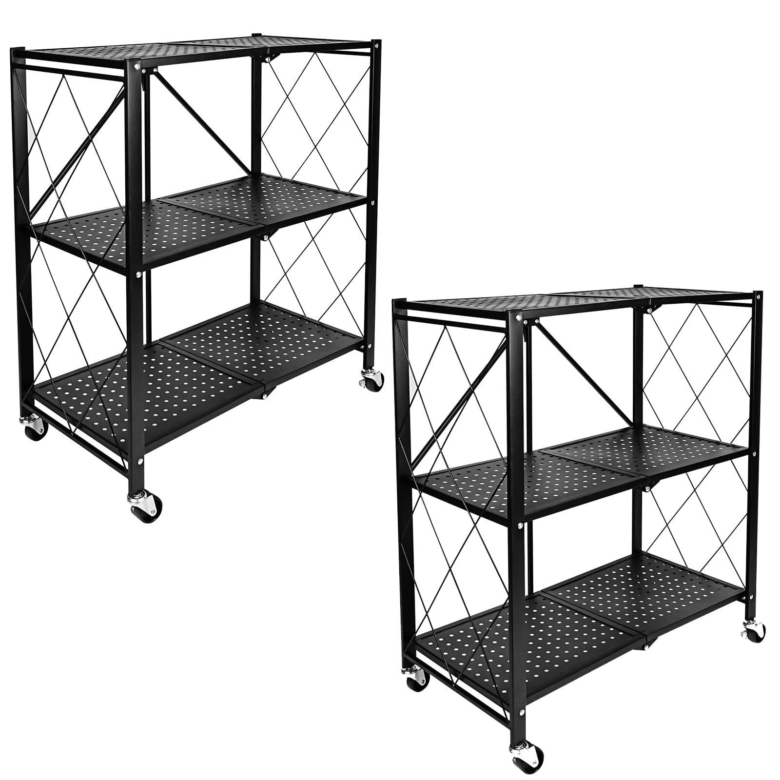HealSmart Heavy Duty 3-Tier Foldable Metal Rack, 14.96 D x 27.95 W x 34.25 H Storage Shelving Unit 750 lbs with Wheels Moving Or