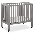 Dream On Me 3 in 1 Portable Folding Stationary Side Crib in Steel Grey, Greenguard Gold Certified, Safety Wheels with Locking Ca