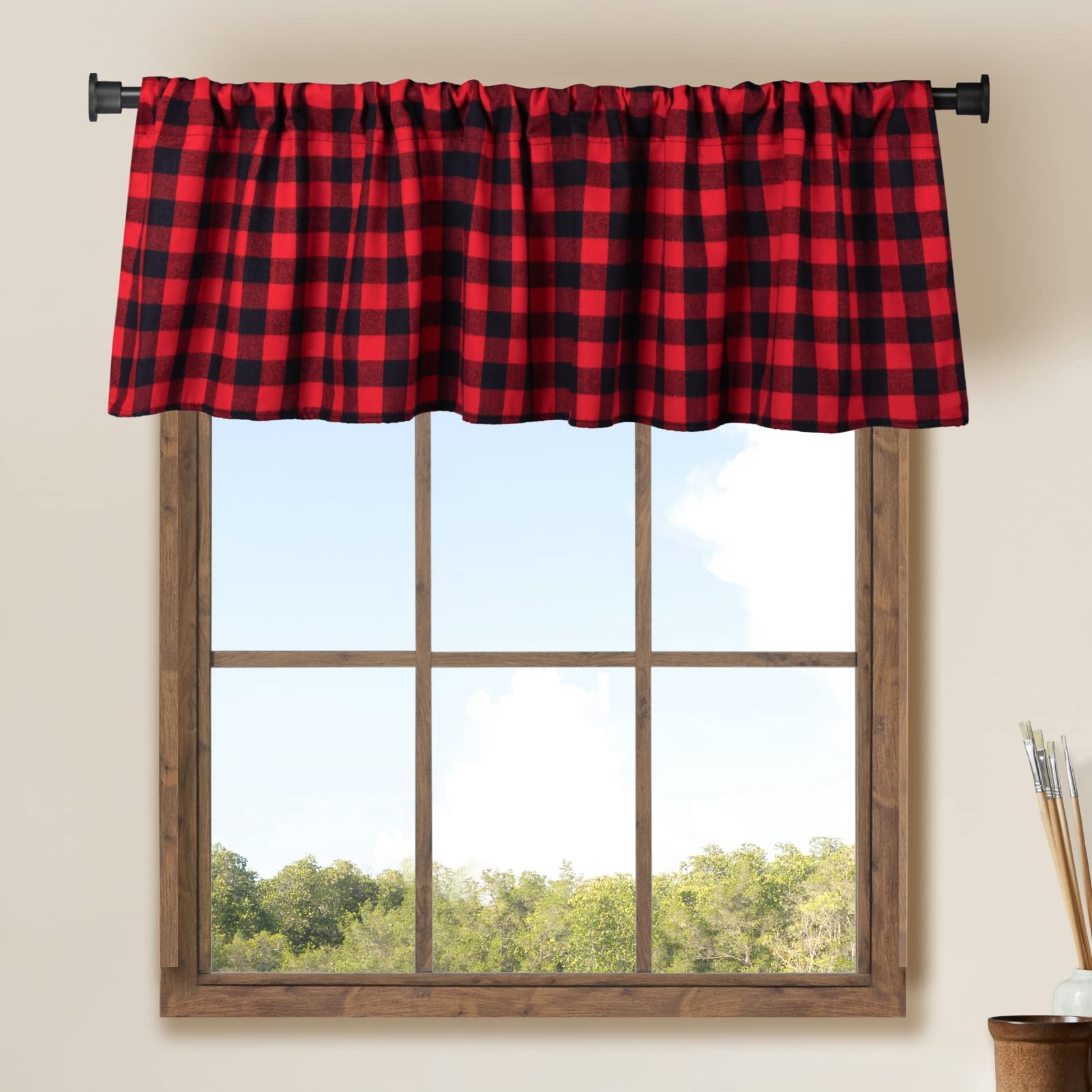2 Pack Buffalo Check Plaid Window Valances Red and Black Farmhouse Design Window Treatment Decor Curtains Rod Pocket Valances fo