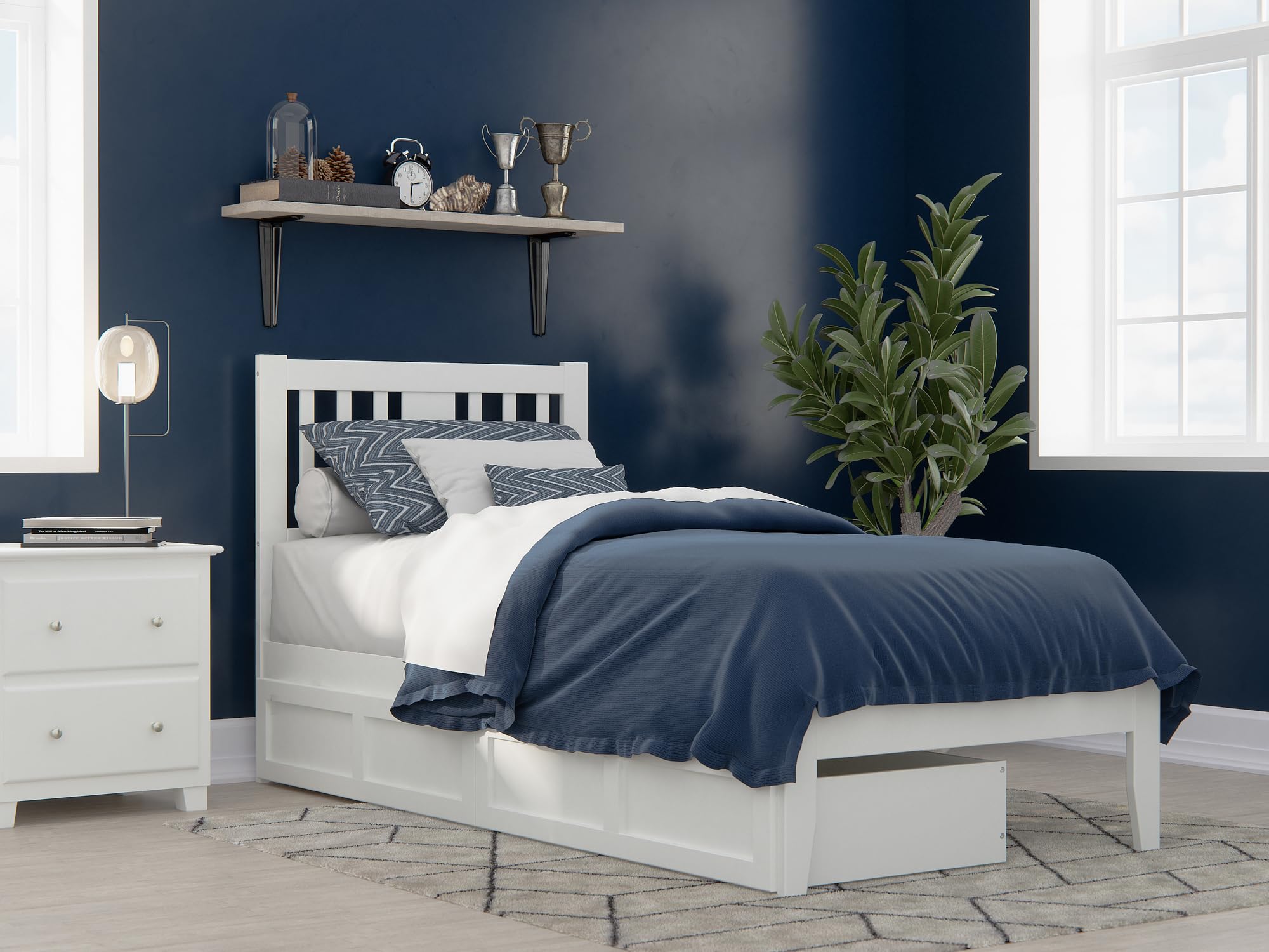 AFI, Tahoe Twin XL Platform Bed with Set of 2 Under-Bed Storage Drawers, White