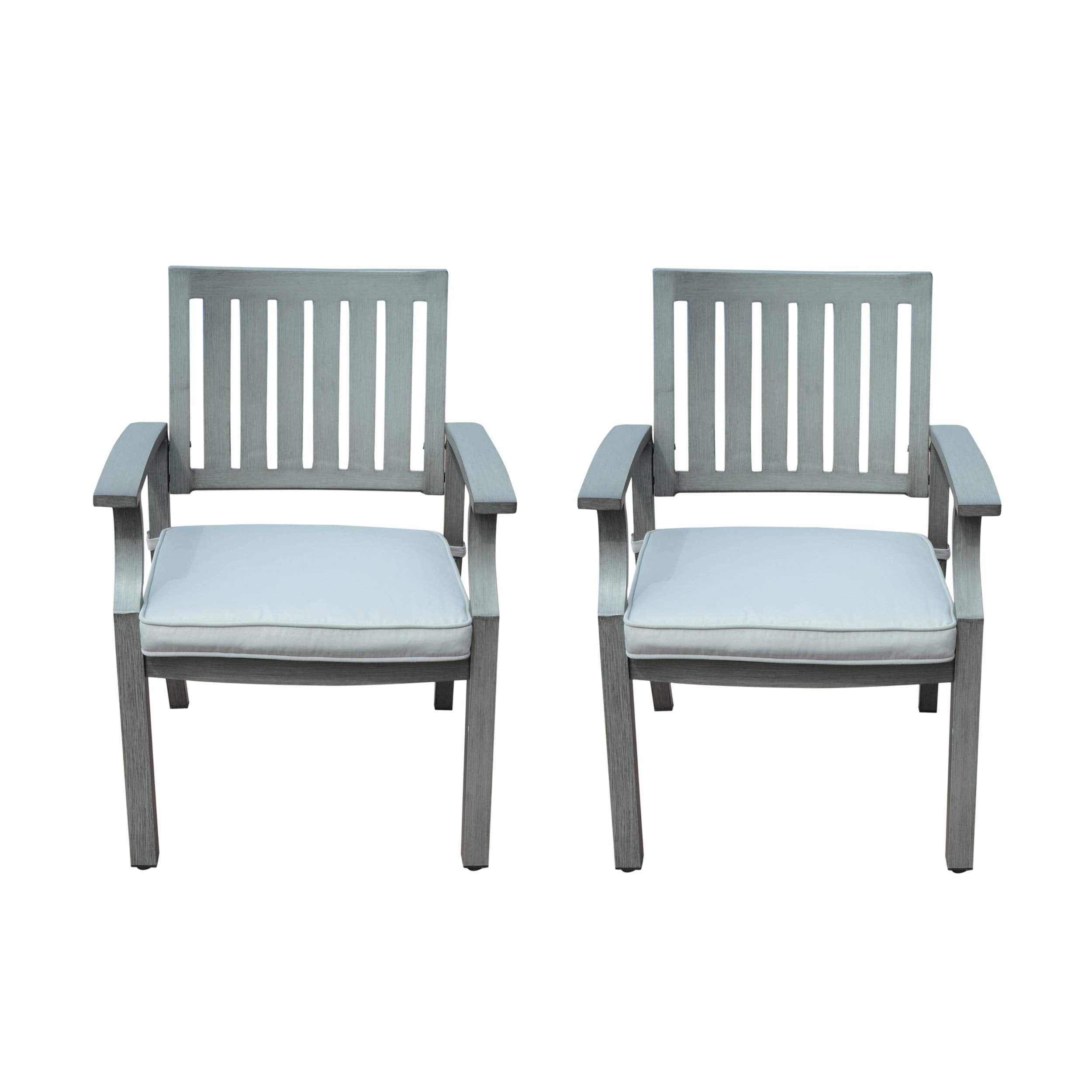 Amanda Outdoor Modern Aluminum Dining Chair with Cushion (Set of 2), Dark Gray and Silver