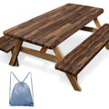 Britown Picnic Table Cover with Bench Covers Elastic Edges, Brown Wood Fitted Table Cover, Outdoor Patio Camping Essentials 96 I