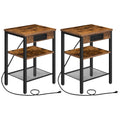 HOOBRO End Tables Set of 2 with Charging Station and USB Port, 3-Tier Nightstands with Adjustable Shelf, Small Side Tables for S