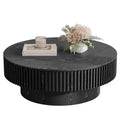 LKTART 31.5 Black Coffee Table Modern Nesting Round Wood Handcrafted Relief Tea Table with Sturdy Pedestal for Apartment Livin