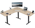 VIVO Electric Height Adjustable 71 x 71 inch Curved Corner Stand Up Desk, Light Wood Table Top, Black Frame, Memory Controller, 