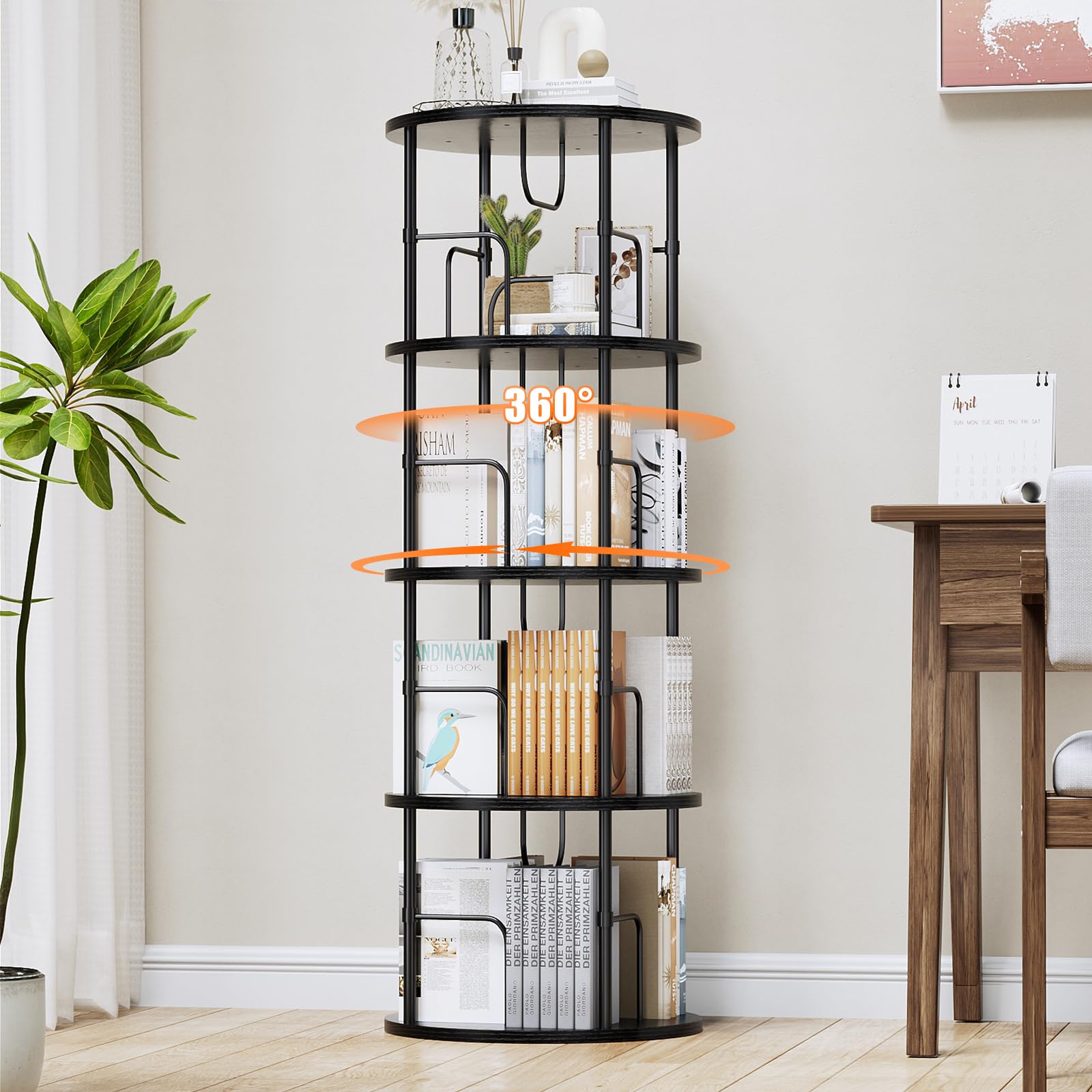 ALLSTAND Rotating Bookshelf, 4 Tier Spinning Bookshelf Tower, 360 Display Unique Round Bookcase, Floor Standing Corner Revolving