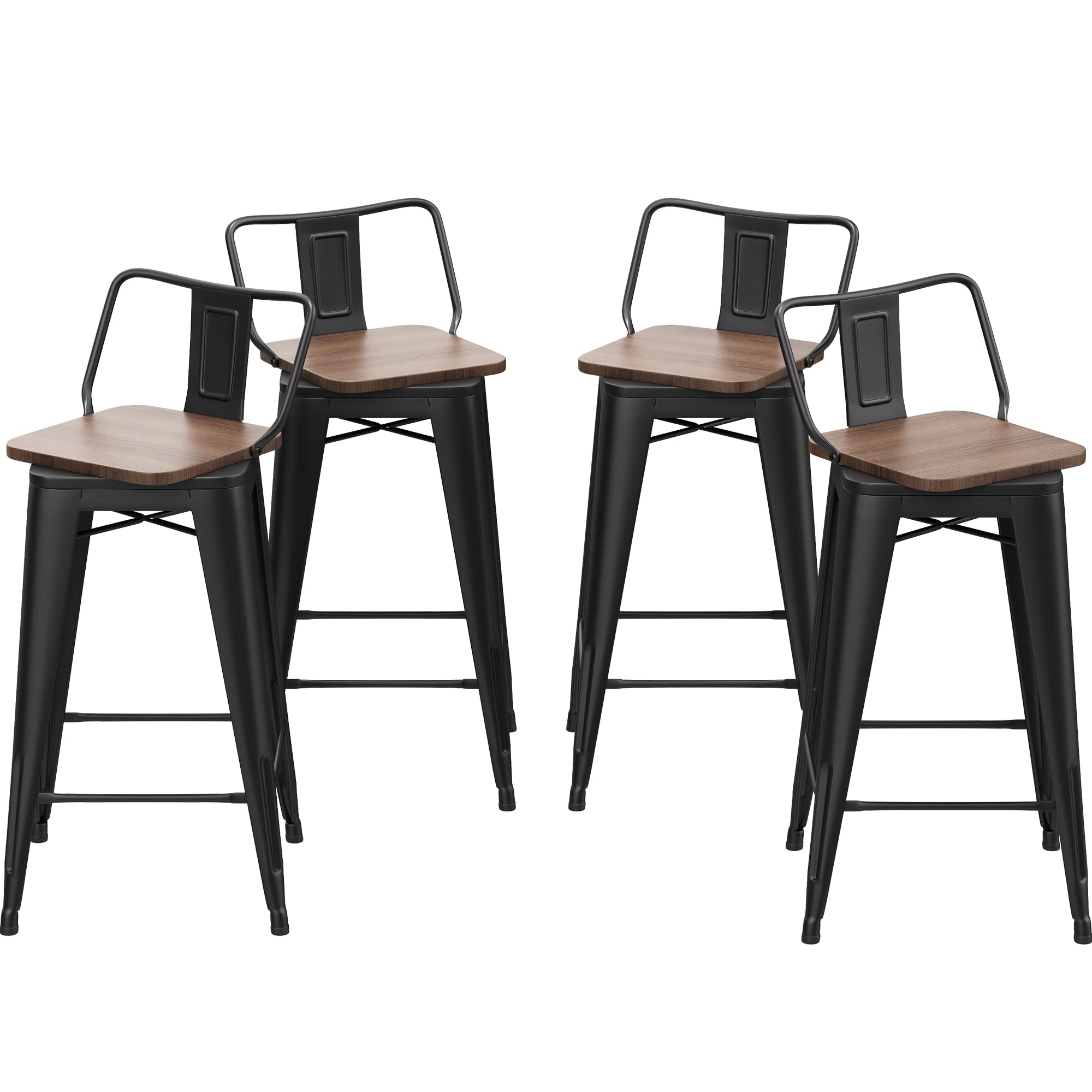 Changjie Furniture 24 Inch Swivel Bar Stools Set of 4 Counter Height Swivel Bar Stools with Backs Industrial Barstools for Kitch