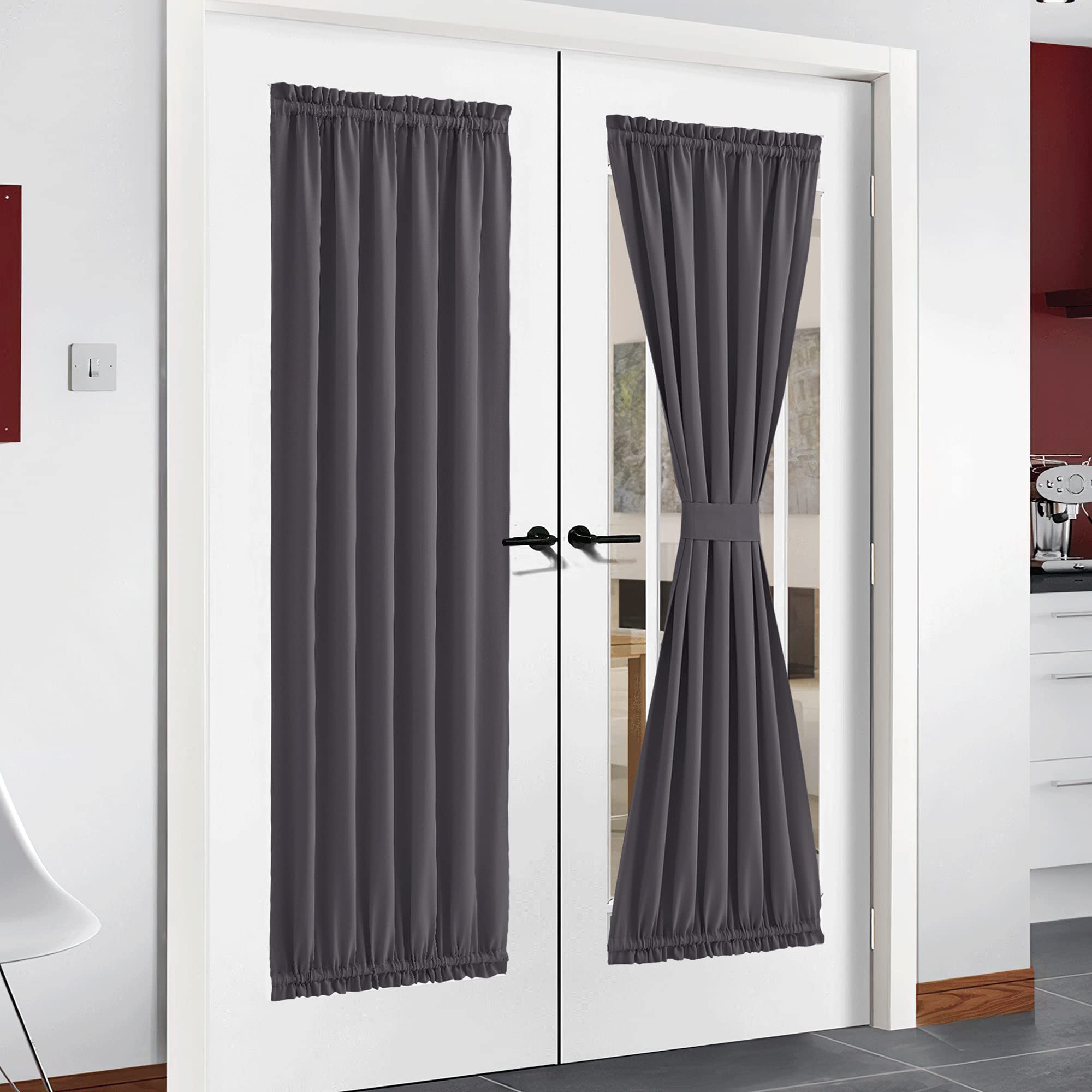 NICETOWN Grey French Door Curtains - Thermal Insulated Blackout Patio Door/Glass Door Window Curtain Panel for Privacy (One Piec