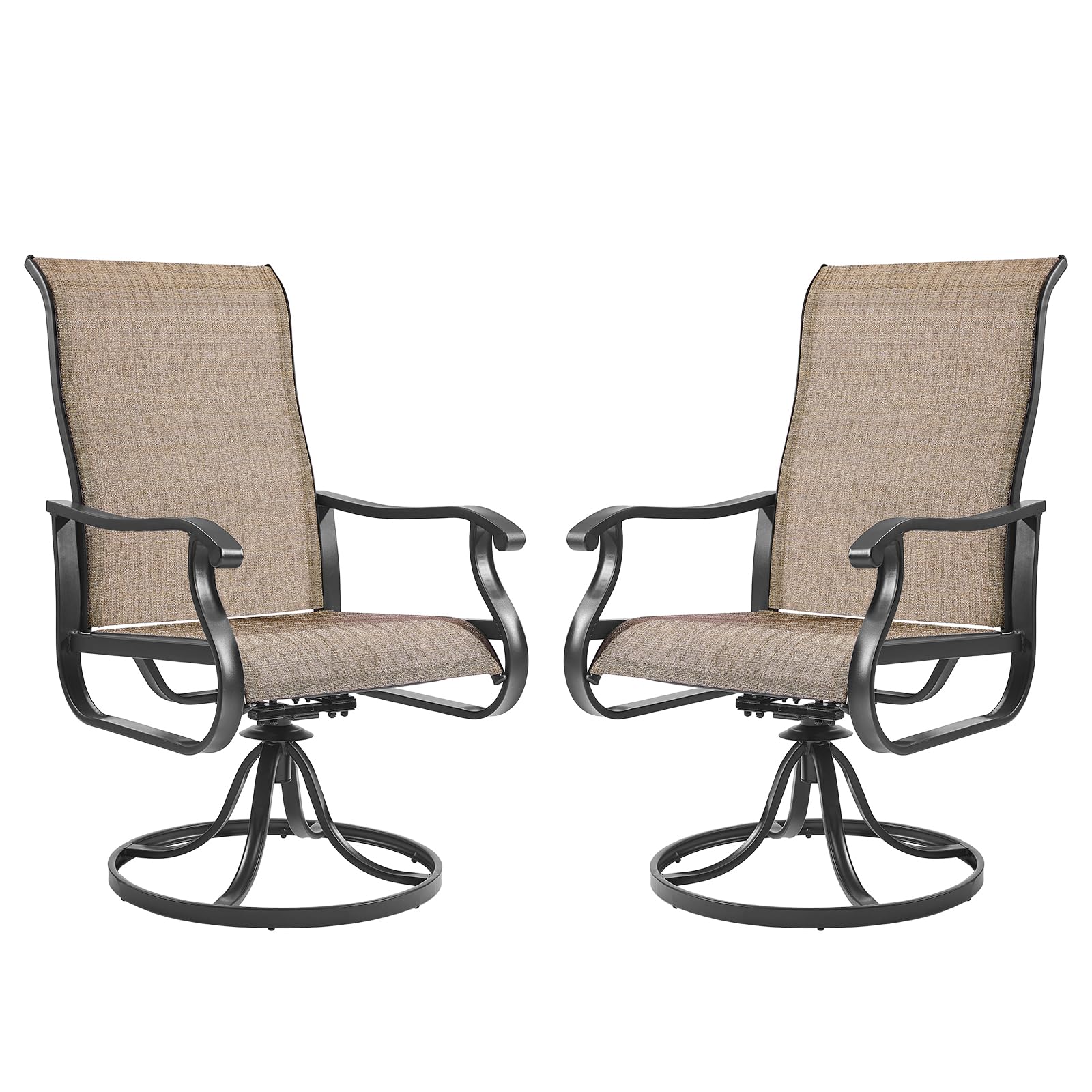 Amopatio Padded Patio Swivel Chairs Set of 2, Outdoor Dining Chairs with Ultra Soft Textilene High Back Seat & Metal Rocker Fram
