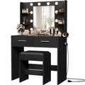 Furmax Make up Vanity Desk with Mirror and Power Outlet, Vanity with 3 Color Light Options Adjustable Brightness,Vanity Desk wit