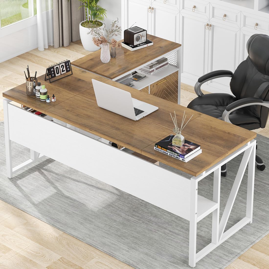 Tribesigns L Shaped Desk with Drawer,63  Executive Computer Desk and lateral File Cabinet, 2 Piece Home Office Furniture for Han