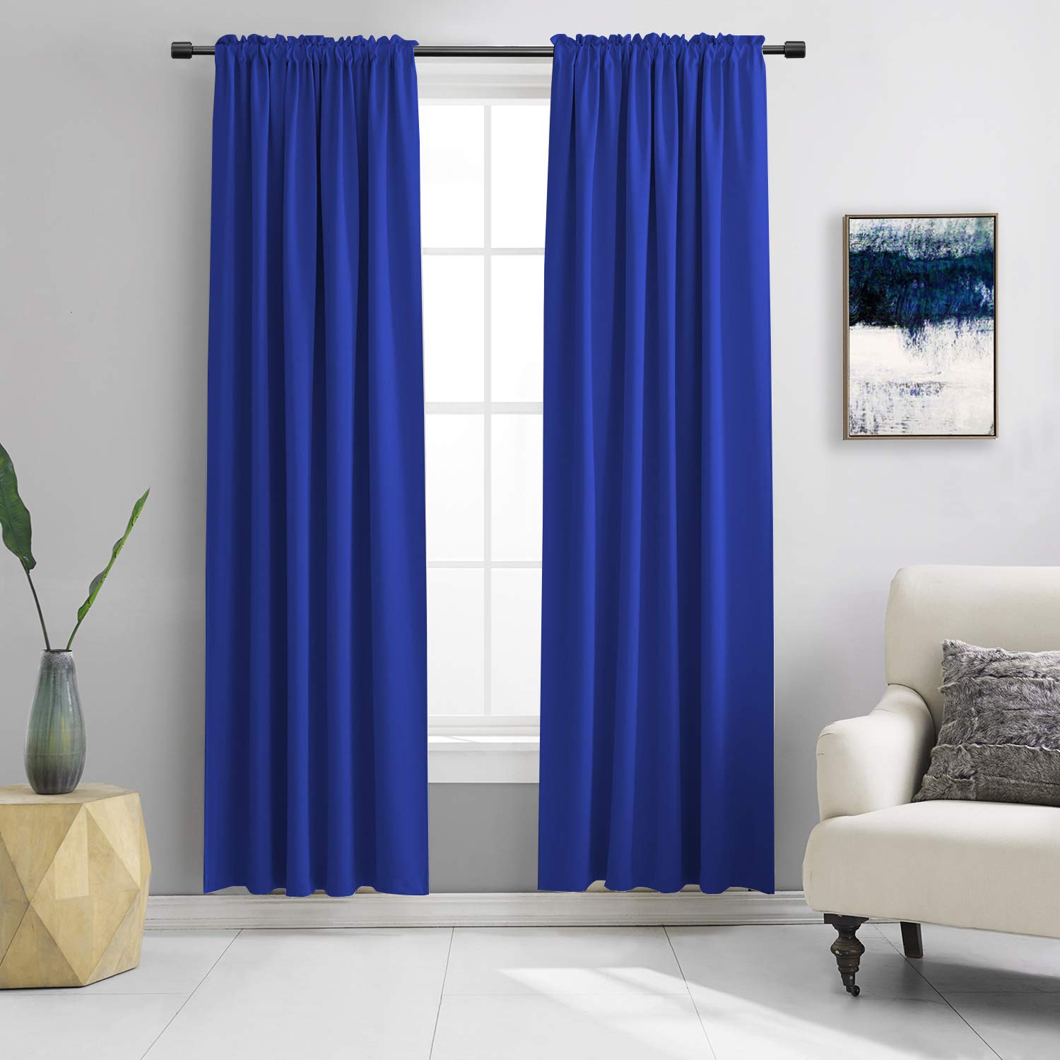 DONREN Klein Blue Blackout Curtains Panels for Bedroom - Thermal Insulated Solid Rod Pocket Curtains (42 by 84 Inch,2 Panels,Roy