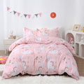 JSD Pink Unicorn Kids Duvet Cover Set Queen Size, 3 Piece Girls Printed Microfiber Bedding Comforter Cover with Pillow Shams Zip