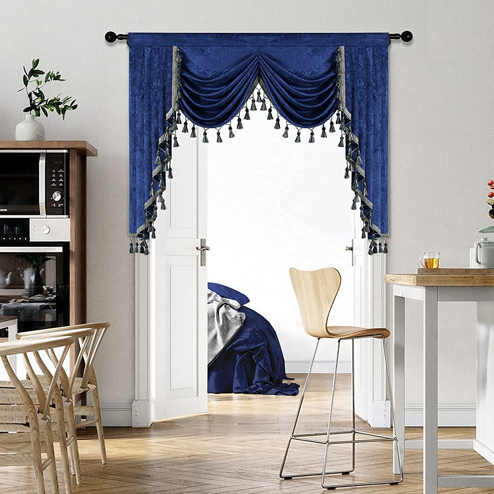 ELKCA Royal Blue Curtain Valance for Living Room Thick Chenille Window Curtains for Bedroom Waterfall Valance, Rod Pocket (W59in