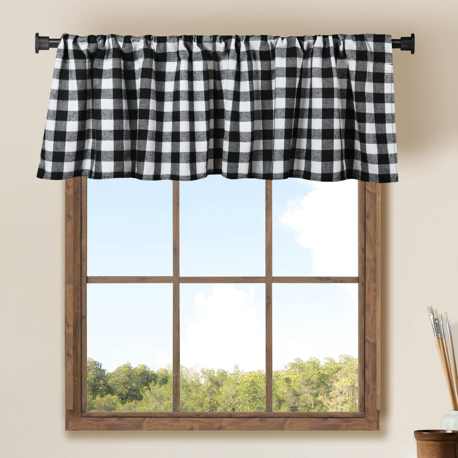 2 Pack Buffalo Check Plaid Window Valances White and Black Farmhouse Design Window Treatment Decor Curtains Rod Pocket Valances 