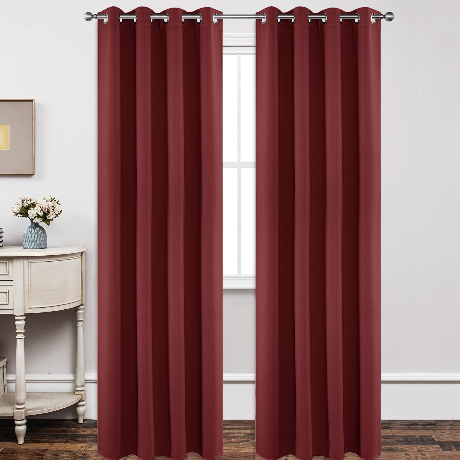 Joydeco Blackout Curtains 108 Inch Length 2 Panels Set, Thermal Insulated Long Curtains 2 Burg, Room Darkening Grommet Curtains 