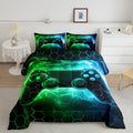 Feelyou Kids Boys Green Gamer Bedding Set Queen Size, Honeycomb Gaming Comforter Set Lightning Gamepad Comforter Game Room Decor