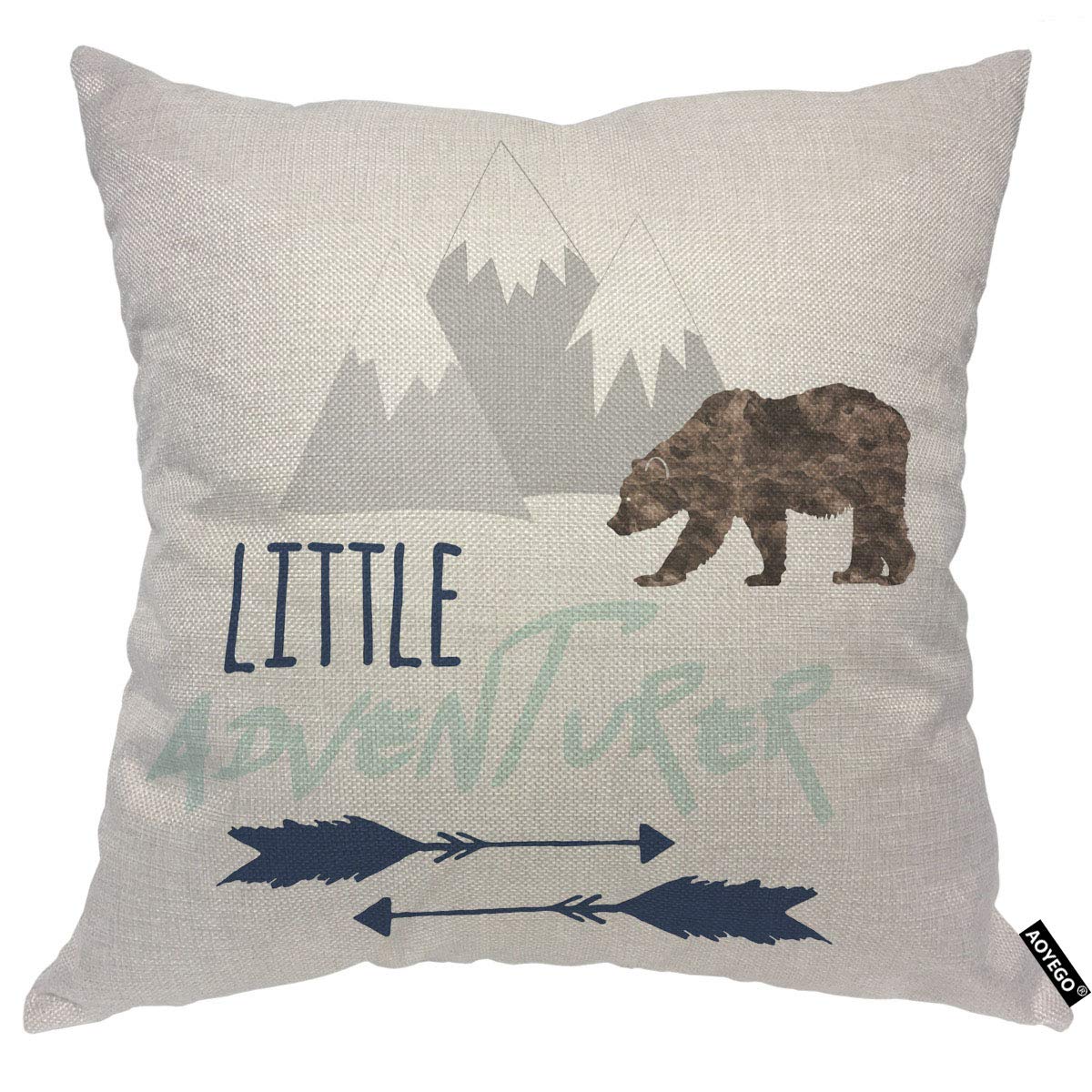 AOYEGO Little Adventurer Throw Pillow Cover Bear Mountain Arrow Wild Animal Nature Forest Travel Pillow Case 18x18 Inch Decorati