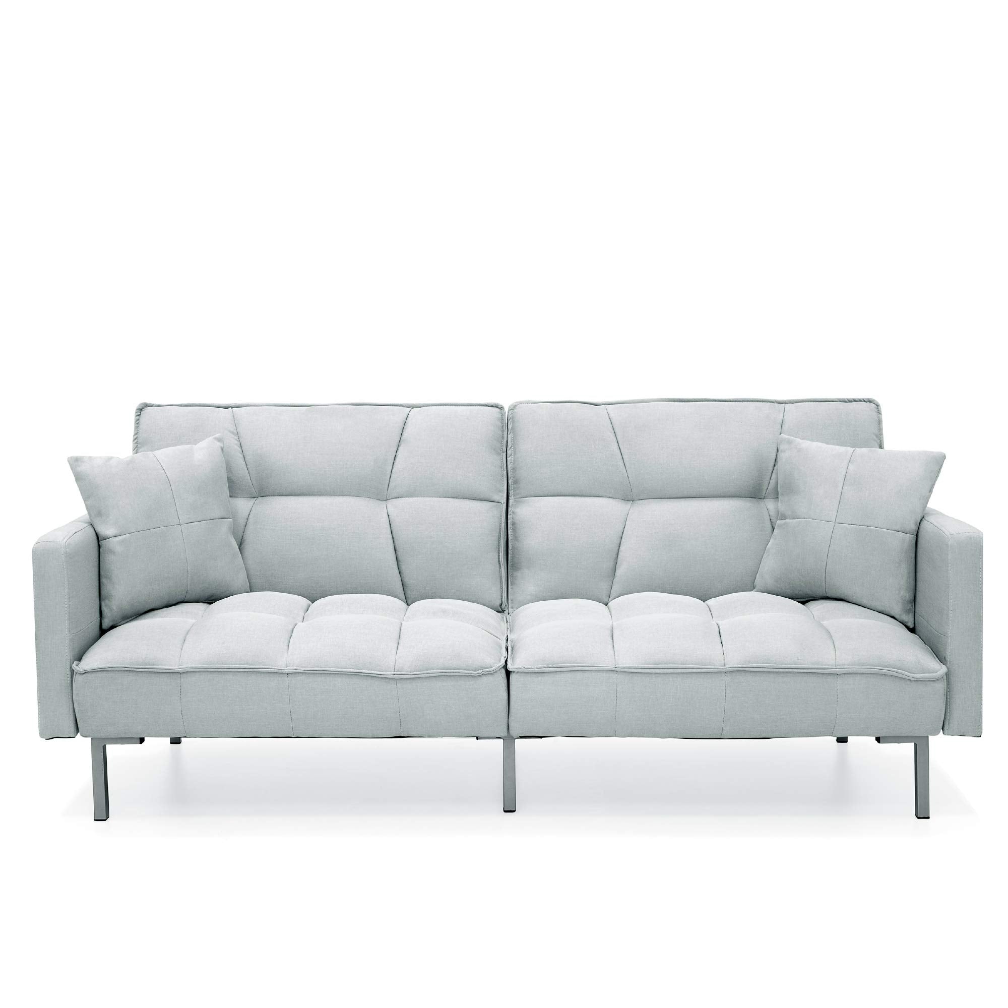 Best Choice Products Convertible Linen Fabric Tufted Split-Back Plush Futon Sofa Furniture for Living Room, Apartment, Bonus Roo