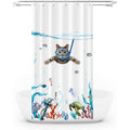 Fowocu Funny Cat Stall Shower Curtain Set Teal Blue Sea Ocean Waterproof Fabric Shower Curtains with Animal Octopus Starfish Tur