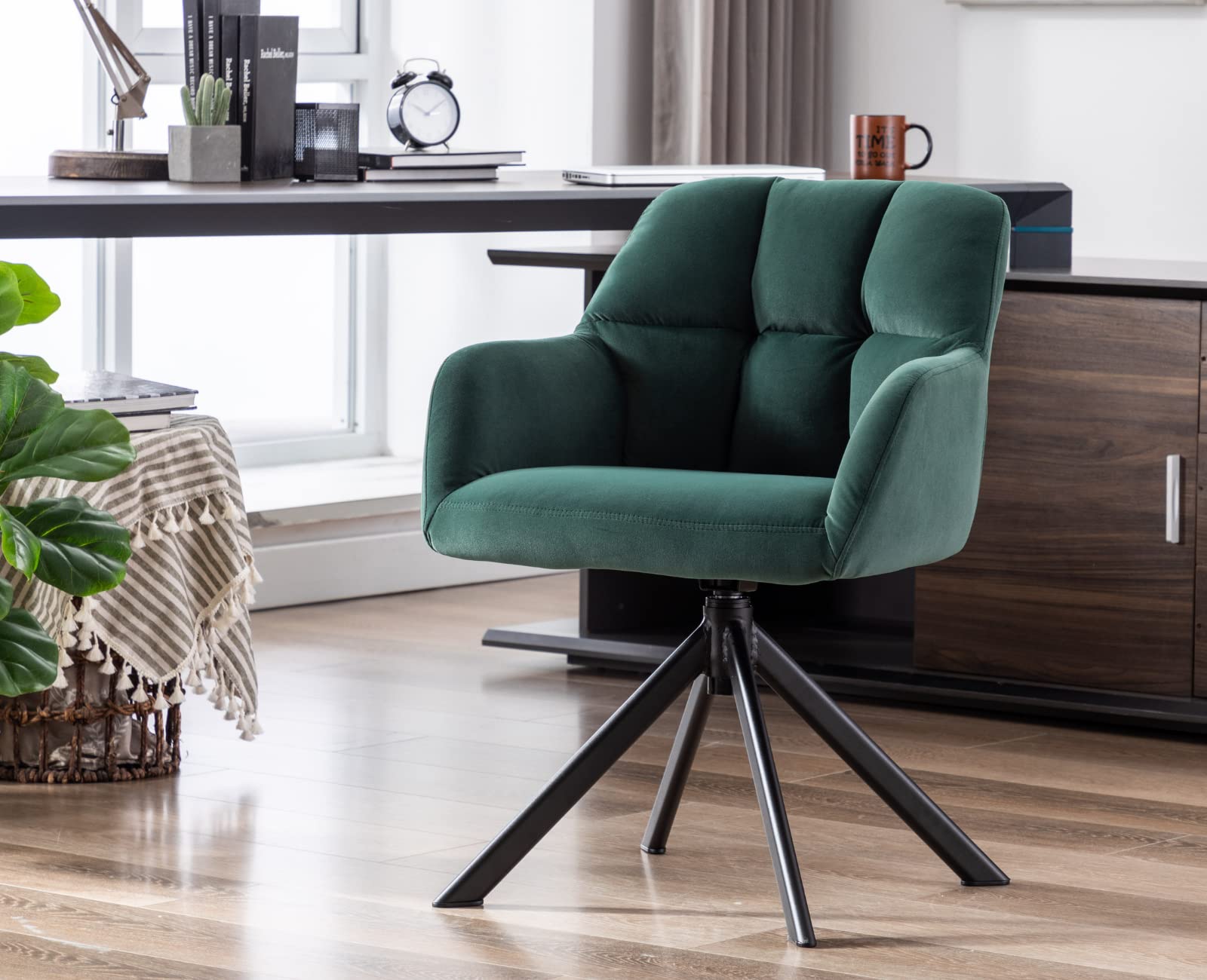 EALSON Comfy Velvet Desk Chair Modern Computer Task Chair no Wheels Swivel Accent Chair with Mid Back Arm Chair for Living Room/