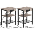 HOOBRO End Tables Set of 2 with Charging Station and USB Ports, 3-Tier Nightstands with Adjustable Shelves, Narrow Side Tables f