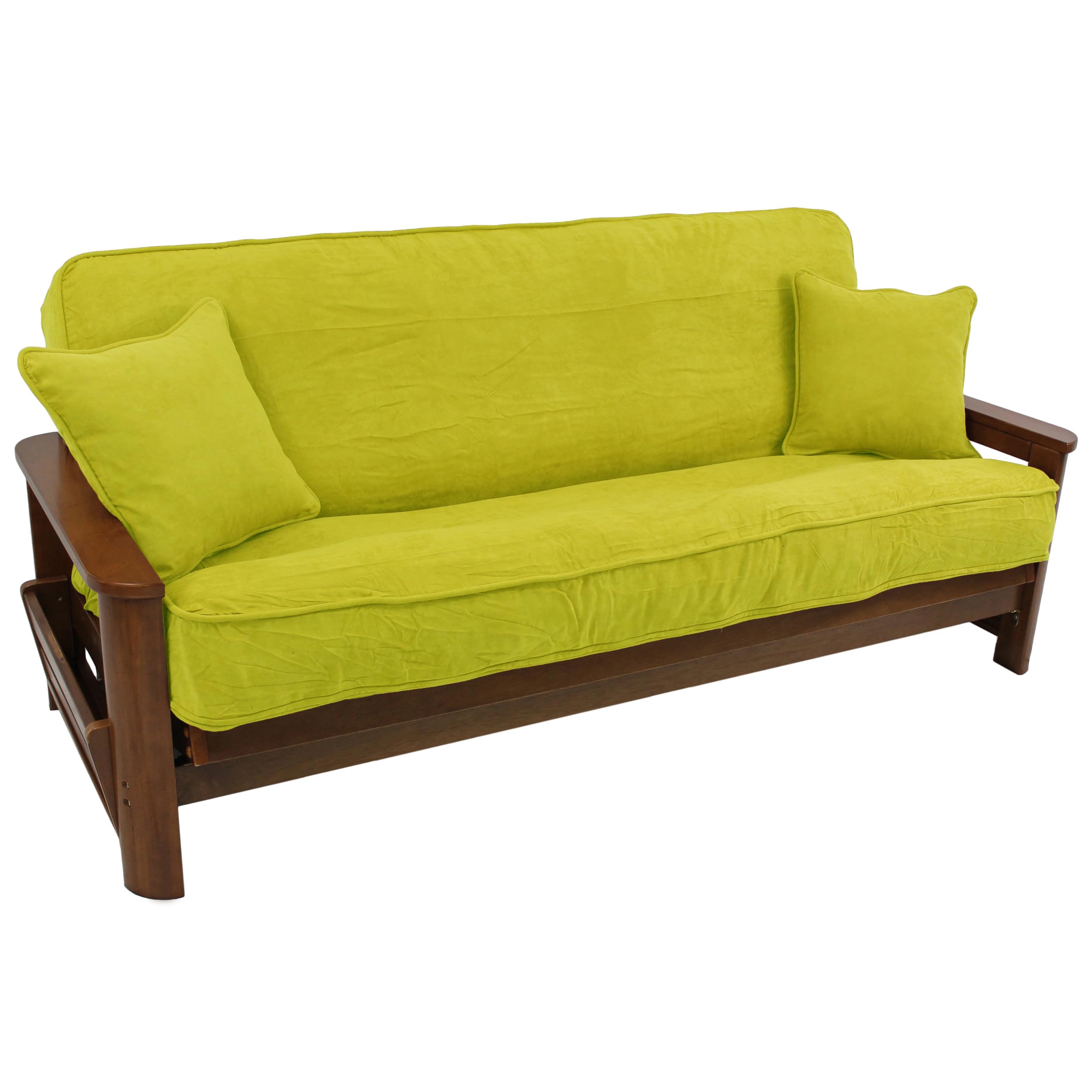 Blazing Needles Solid Microsuede Double Corded 8 to 9 Futon Cover Set with 2 Throw Pillows (Set of 3), Full, Mojito Lime