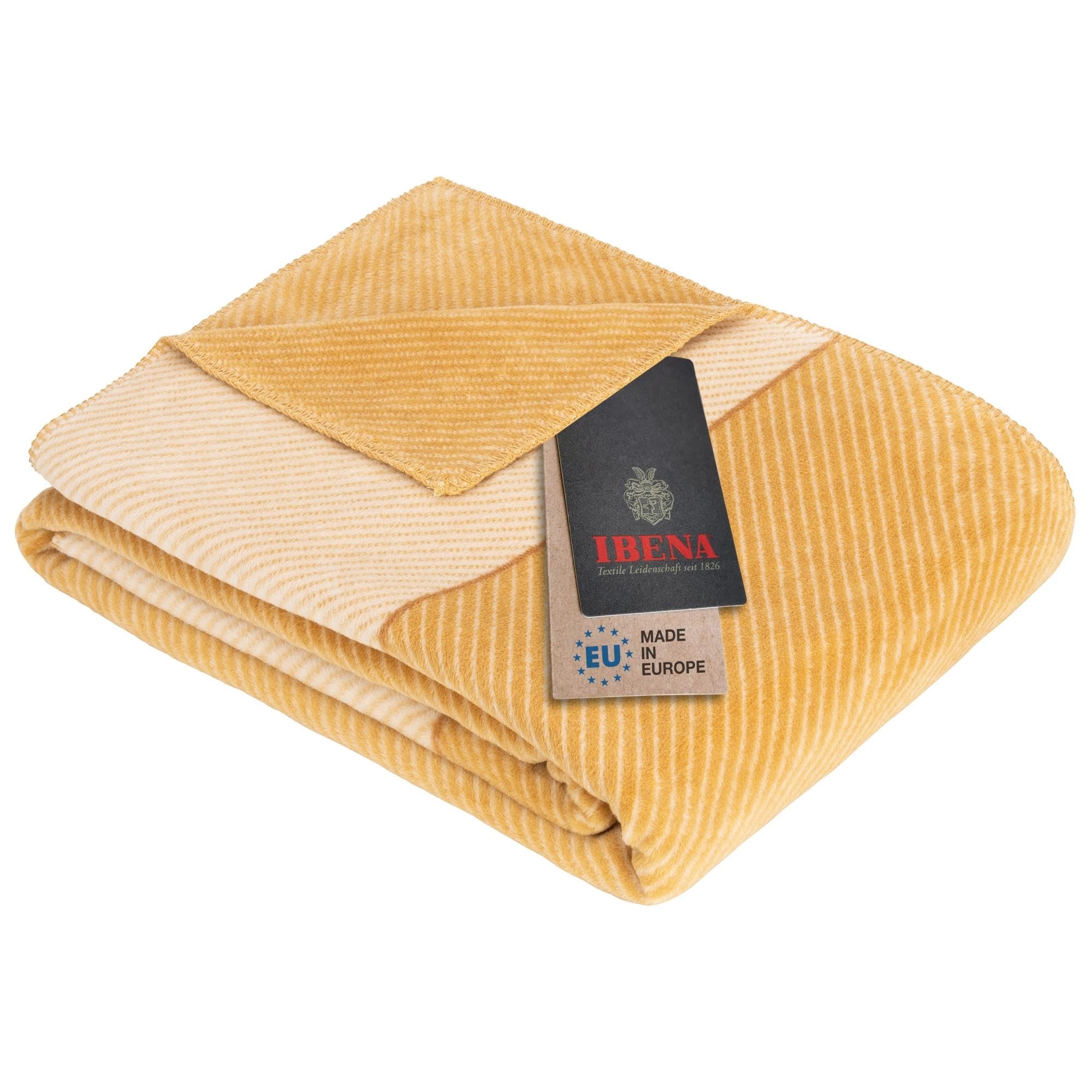 IBENA Austin Cuddly Blanket 150 x 200 cm - Grey Blanket, Easy-Care and Cuddly Soft Cotton Blend (Yellow)