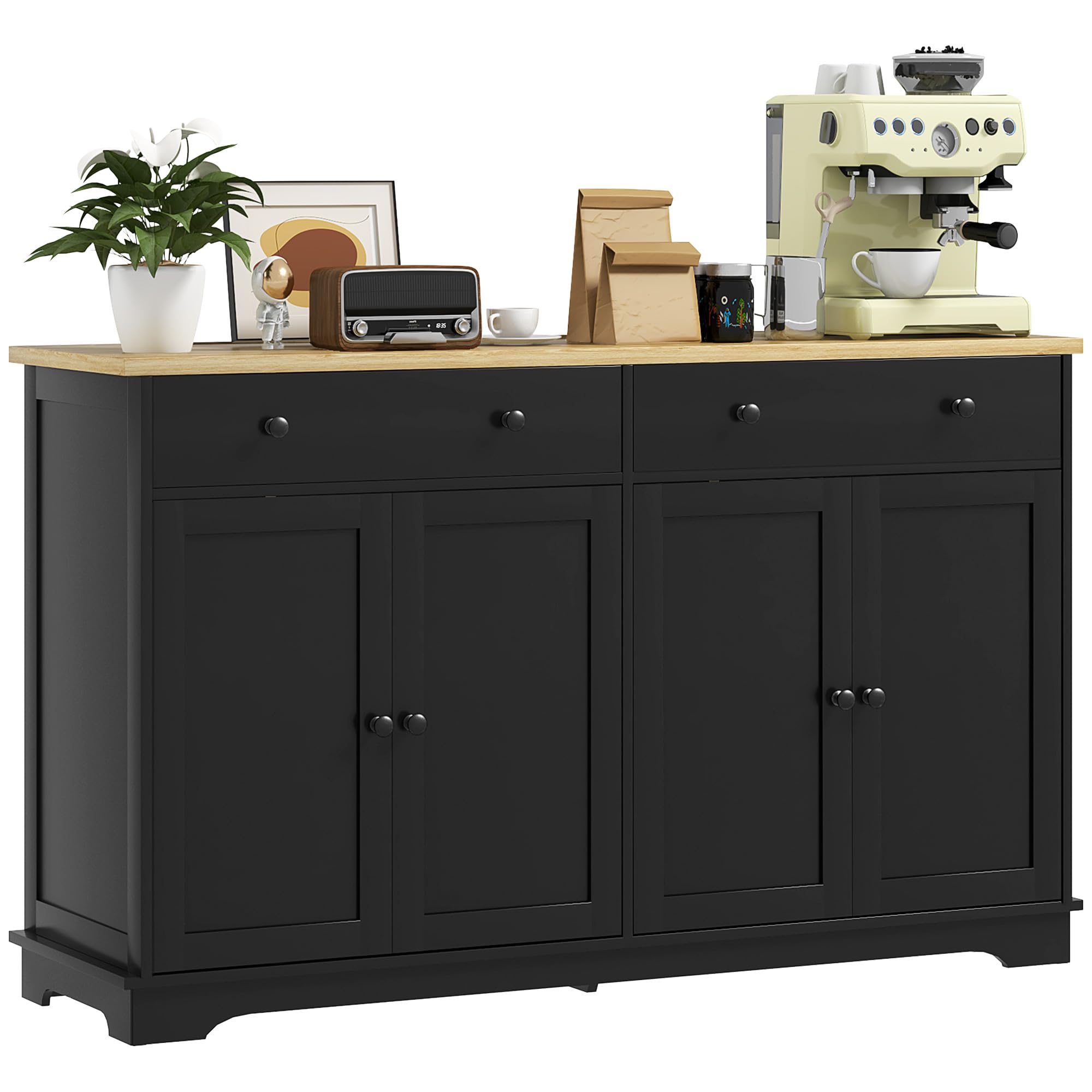 HOMCOM Sideboard Buffet Cabinet with Storage, 55 Modern Kitchen Cabinet with 2 Doors, 2 Drawers and 2 Adjustable Shelves, Coffee