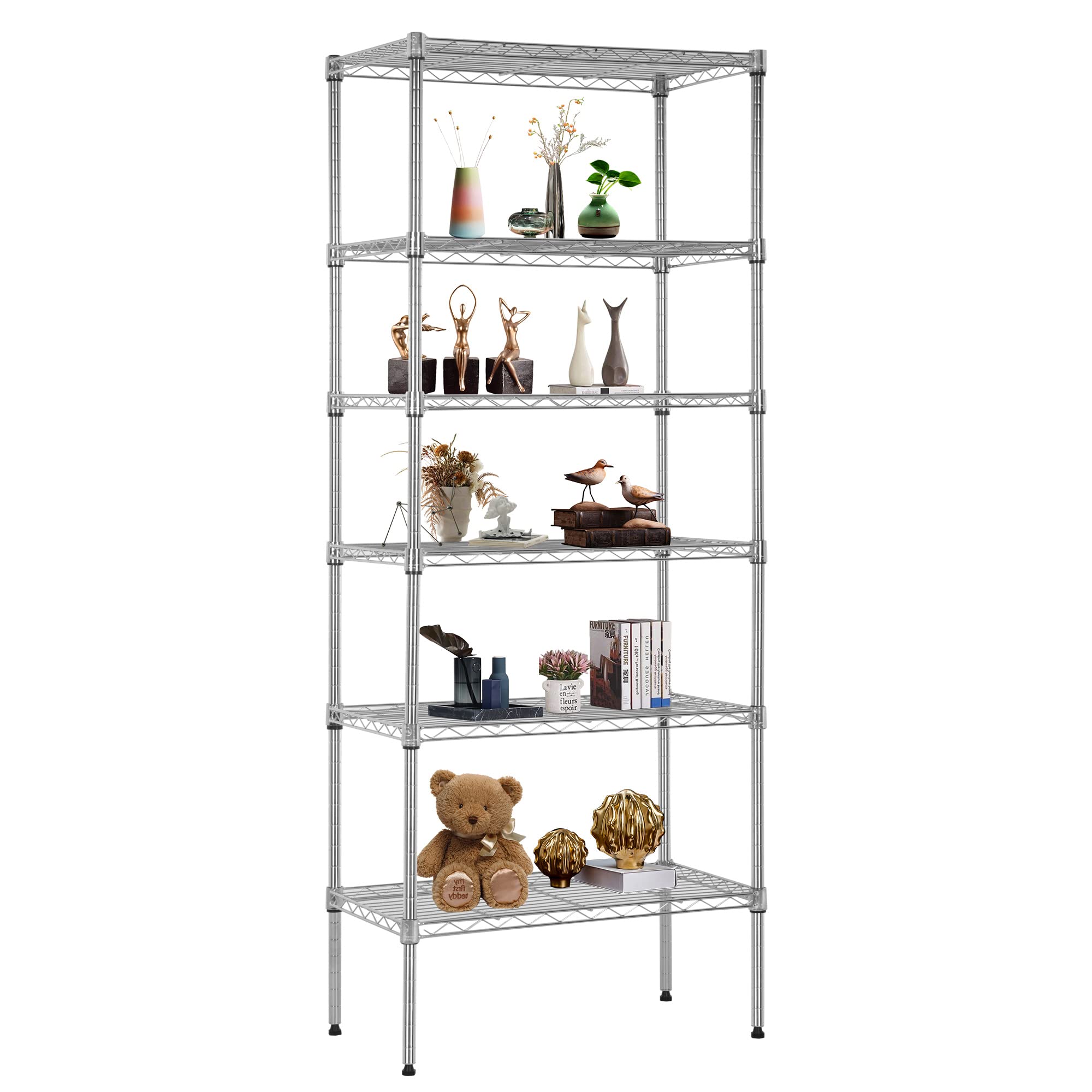 FDW 6 Tier Wire Shelving Units 23L x 13W x 59H Adjustable Metal Storage Rack NSF Pantry Shelves Kitchen Organization Shelf for K