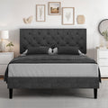 HOMBCK Full Bed Frame with Headboard, Linen Fabric Upholstered Bed Frame Full, Grey Bed Frame with Wood Slats, Button Tufted, No