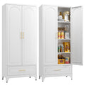 Metal Storage Cabinet with Doors and Shelves, 75  Tall Kitchen Pantry Storage Cabinets with Drawer, White Pantry Cabinet, Steel 