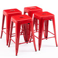 Vogue Furniture Direct 24 High Bar Stools Backless Red Metal Barstools Indoor-Outdoor Counter Height Stools with Square Seat, Se