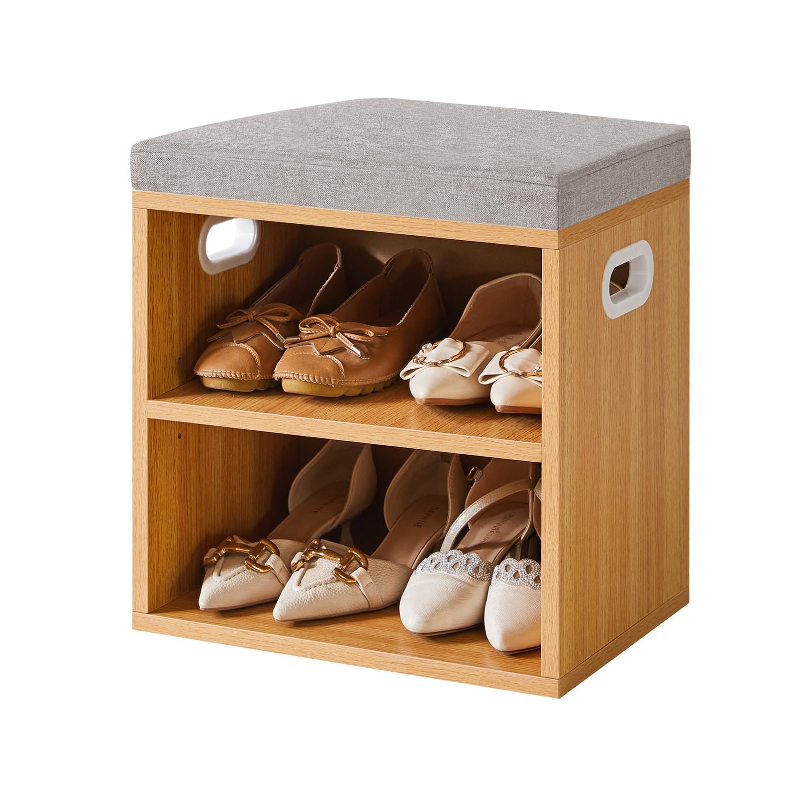 YMYNY Shoe Storage Bench with Cushion, 2 Tier Shoe Rack with Padded Seat, Adjustable Shoe Organizer Cabinet for Entryway, Living