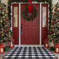 Tinideya 4 x 6 Christmas Plastic Straw Outdoor Rug Waterproof White and Black Plaid Buffalo Front Doormat Porch Mat Patio Deck