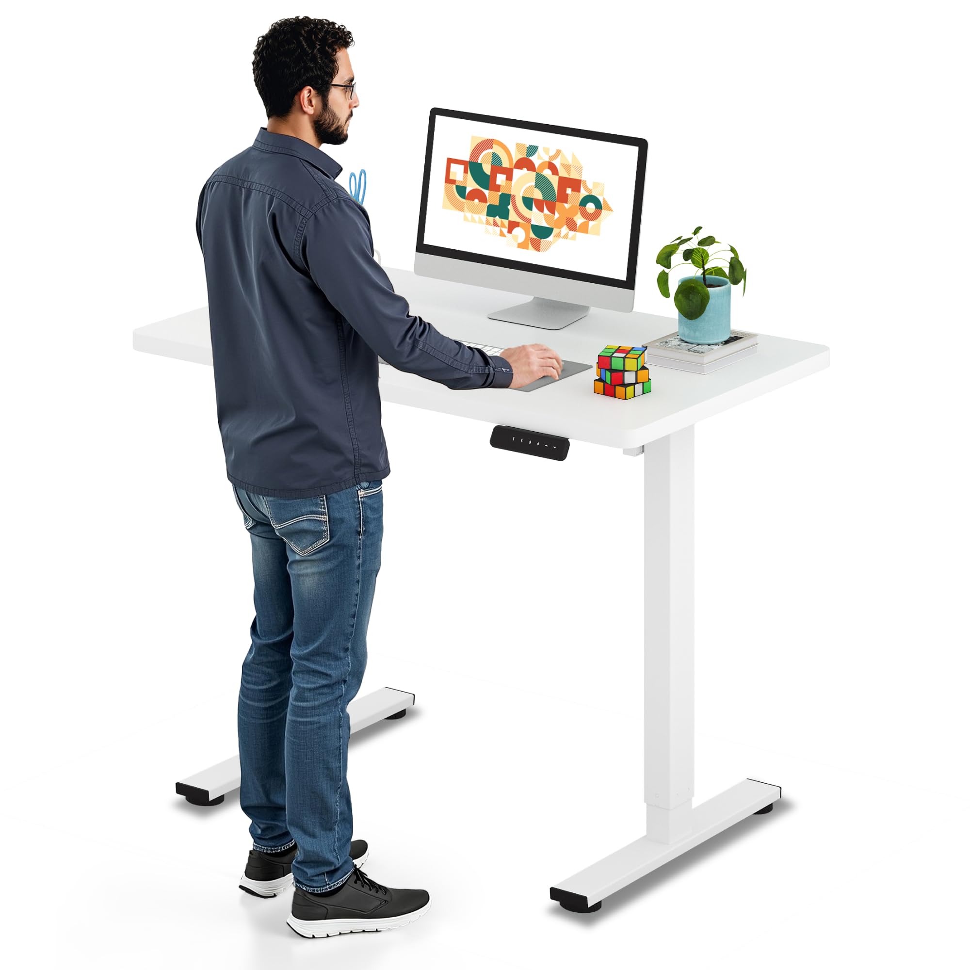 SANODESK Electric Standing Desk 48 x 24 Inches Whole-Piece Desktop Height Adjustable Stand Up Desk w/6-Button Controller Ergonom